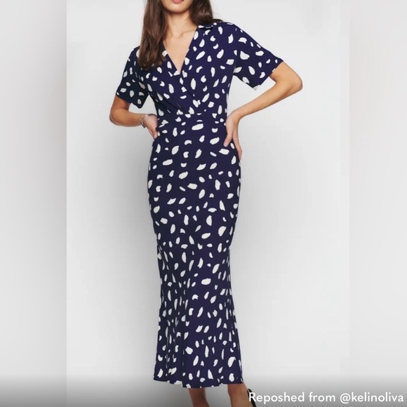 Reformation Danika Navy White Abstract Midi Shirt Dress Size S - Picture 3 of 12